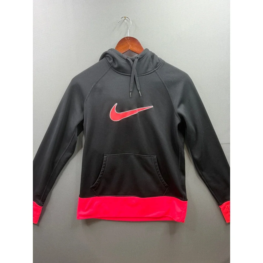 Nike Hoodie Women Black Pink Therma-FIT Pullover Swoosh M‎